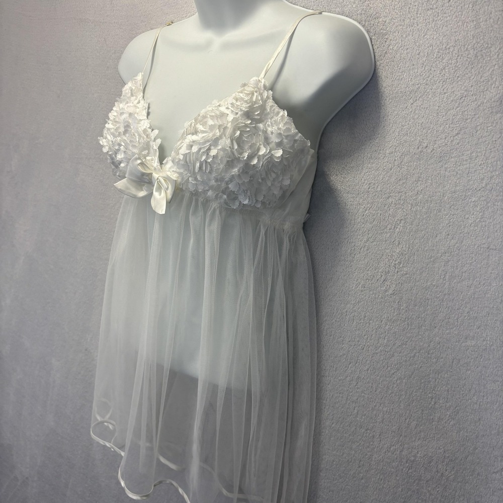 Sheer Mesh Floral Camisole Tank Top Womens Medium White Empire Waist Fairy Rodeo - Picture 8 of 14